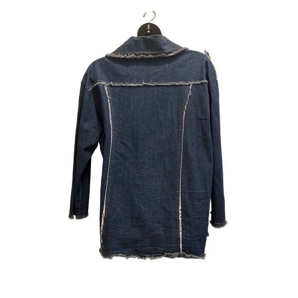 Finejeans Women's Dark Denim Blue Stretch Distressed Denim Jacket Size 30 - Picture 2 of 11